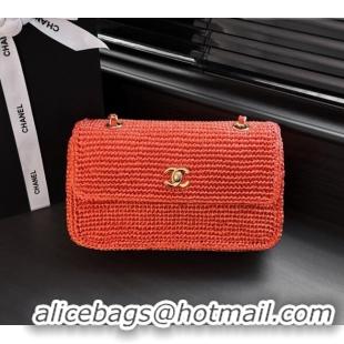 Cheapest Chanel Coco Beach Braided Raffia Flap Bag AS6088 Orange 2026