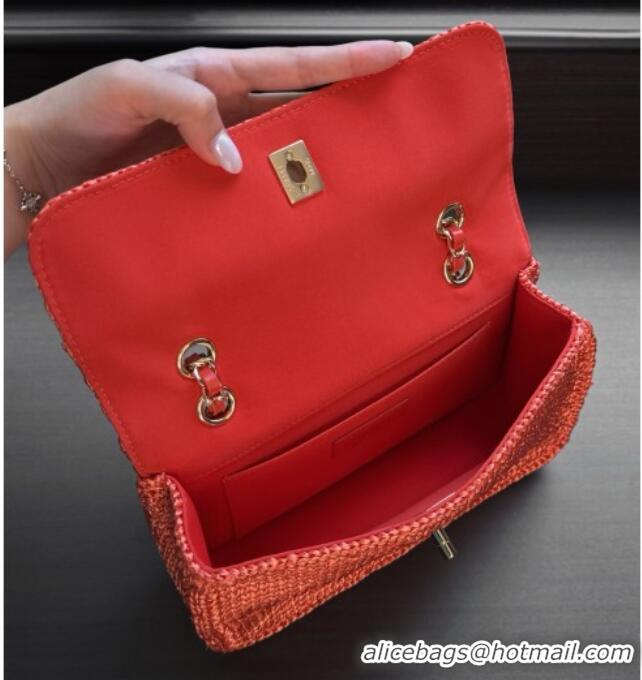 Cheapest Chanel Coco Beach Braided Raffia Flap Bag AS6088 Orange 2026