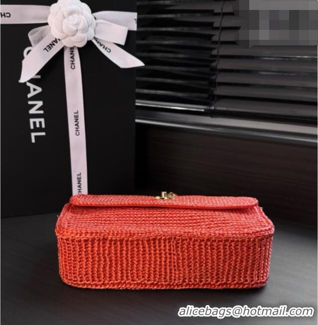 Cheapest Chanel Coco Beach Braided Raffia Flap Bag AS6088 Orange 2026