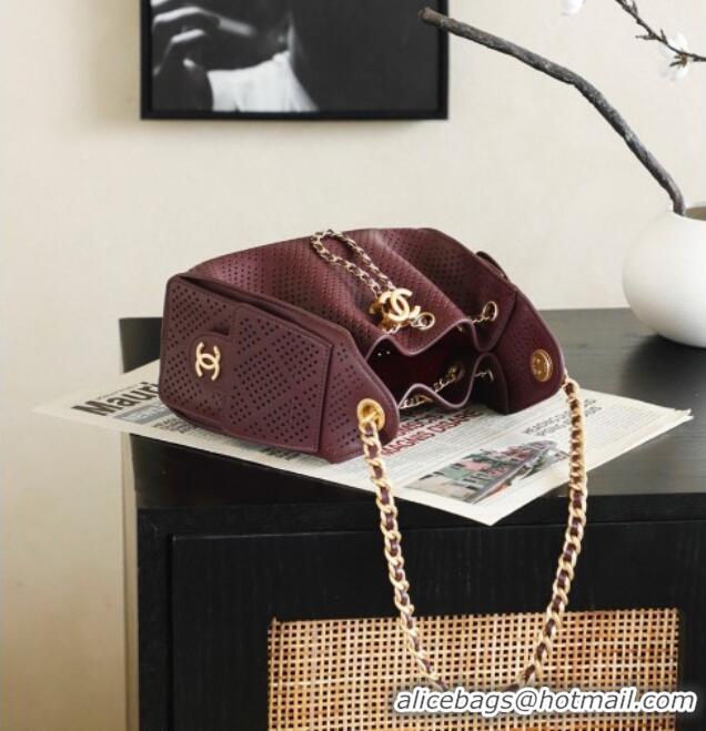 Good Taste Chanel 25 Mini Handbag in Hollowed-out Calfskin AS5631 Burgundy 2026