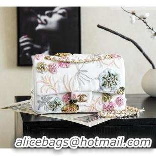 Famous Brand Chanel Embroidery Medium Flap Bag CH082413 White/Pink 2026