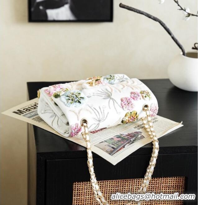 Famous Brand Chanel Embroidery Medium Flap Bag CH082413 White/Pink 2026