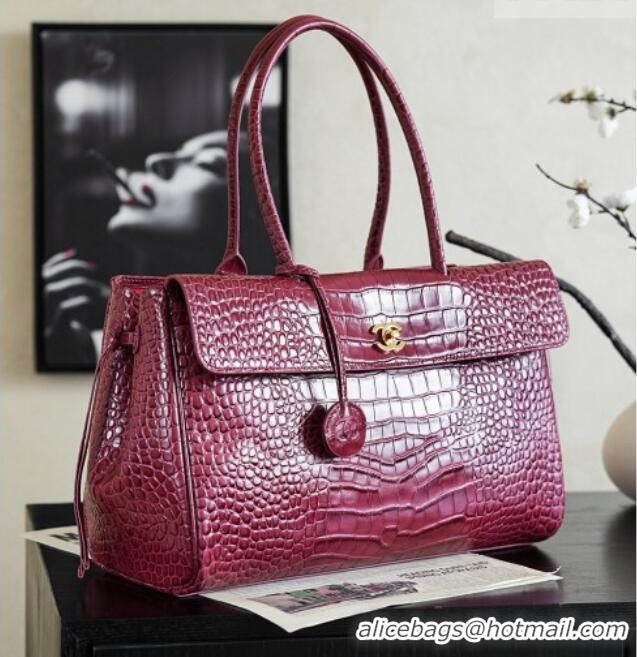 Buy Discount Chanel Tote Bag in Crocodile Pattern Calfskin AS6428 Burgundy 2026