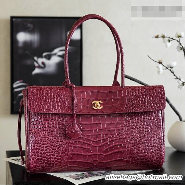 Buy Discount Chanel Tote Bag in Crocodile Pattern Calfskin AS6428 Burgundy 2026