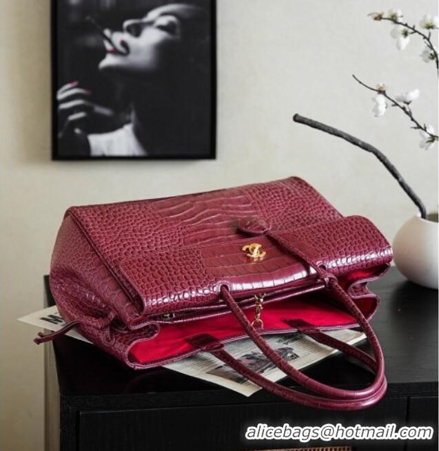 Buy Discount Chanel Tote Bag in Crocodile Pattern Calfskin AS6428 Burgundy 2026