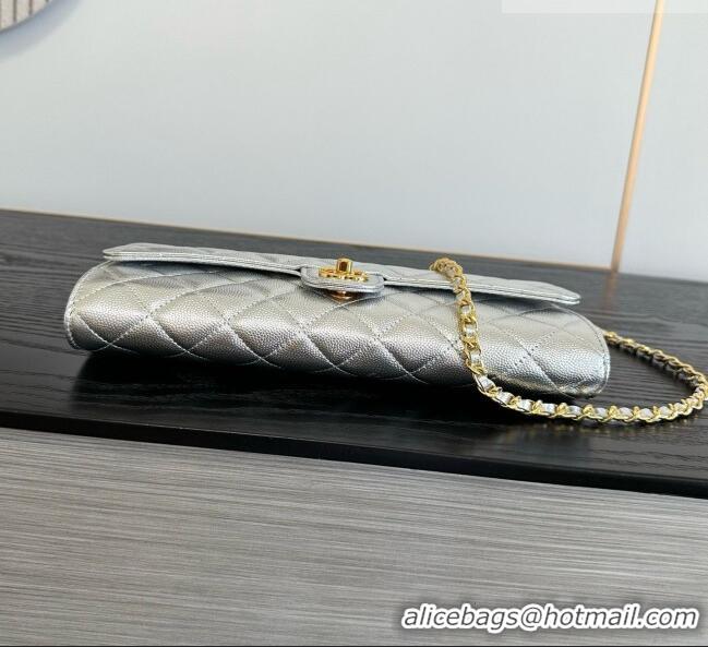 Sophisticated Discount Chanel Clutch with Chain in Grained Calfskin AP5280 Silver 2026