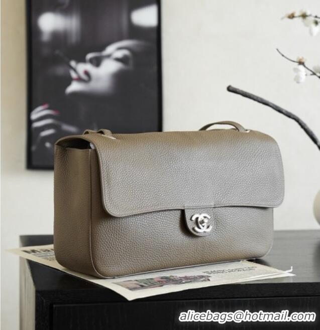 Well Crafted Chanel Small Maxi Flap Bag in Grained Calfskin AS6231 Dark Khaki/Silver 2026