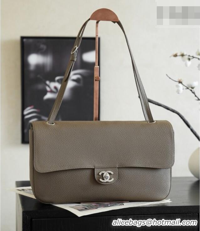 Well Crafted Chanel Small Maxi Flap Bag in Grained Calfskin AS6231 Dark Khaki/Silver 2026