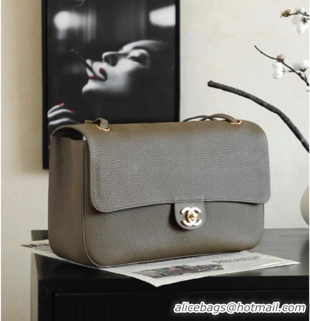 Classic Discount Chanel Small Maxi Flap Bag in Grained Calfskin AS6231 Dark Khaki/Gold 2026