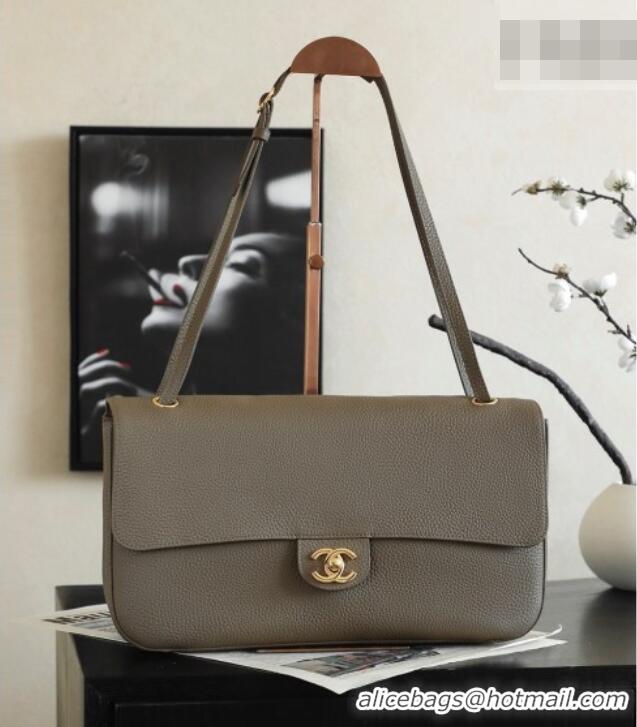 Classic Discount Chanel Small Maxi Flap Bag in Grained Calfskin AS6231 Dark Khaki/Gold 2026