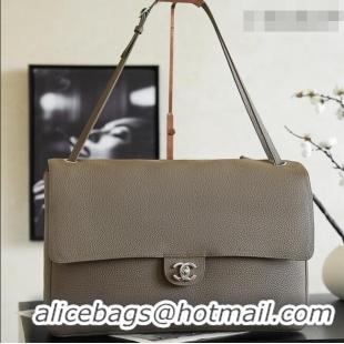 Best Grade Chanel Large Maxi Flap Bag in Grained Calfskin AS6233 Dark Khaki/Silver 2026
