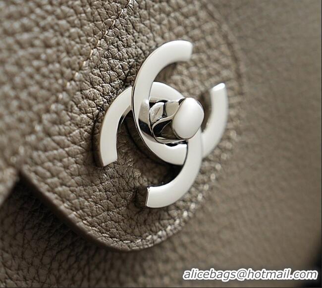 Best Grade Chanel Large Maxi Flap Bag in Grained Calfskin AS6233 Dark Khaki/Silver 2026