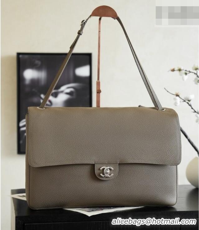 Best Grade Chanel Large Maxi Flap Bag in Grained Calfskin AS6233 Dark Khaki/Silver 2026