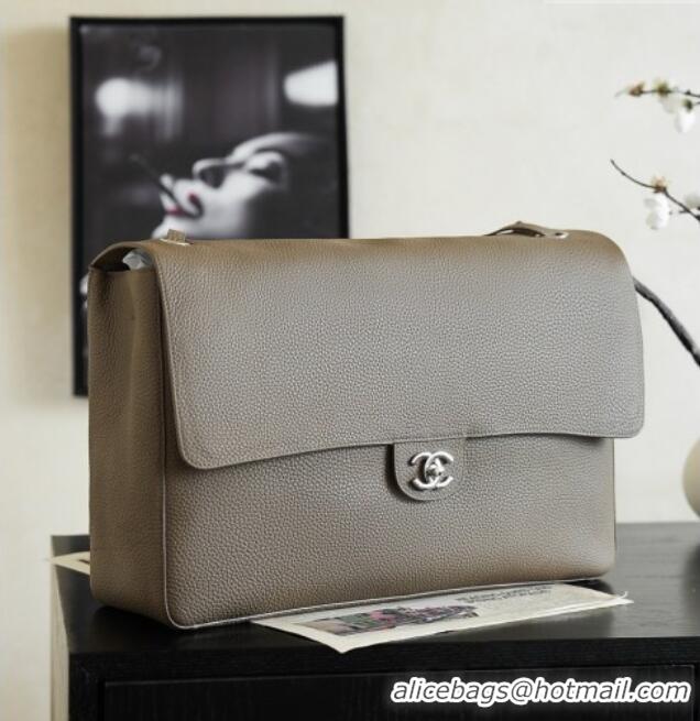 Best Grade Chanel Large Maxi Flap Bag in Grained Calfskin AS6233 Dark Khaki/Silver 2026