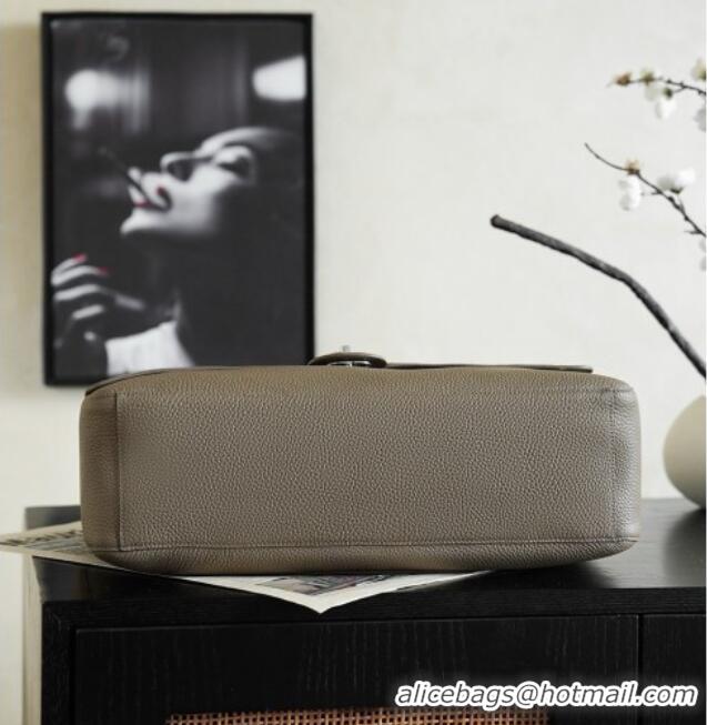 Best Grade Chanel Large Maxi Flap Bag in Grained Calfskin AS6233 Dark Khaki/Silver 2026