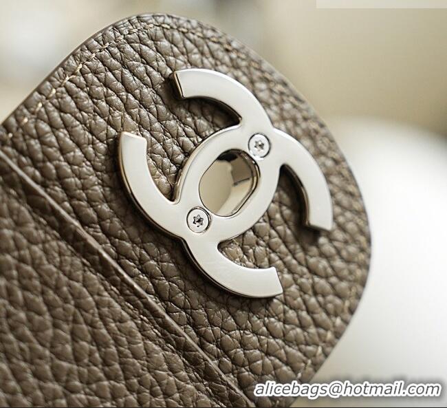 Best Grade Chanel Large Maxi Flap Bag in Grained Calfskin AS6233 Dark Khaki/Silver 2026