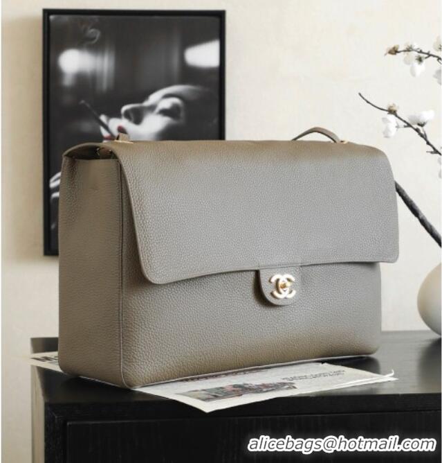 Shop Discount Chanel Large Maxi Flap Bag in Grained Calfskin AS6233 Dark Khaki/Gold 2026