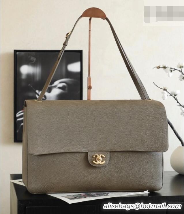 Shop Discount Chanel Large Maxi Flap Bag in Grained Calfskin AS6233 Dark Khaki/Gold 2026