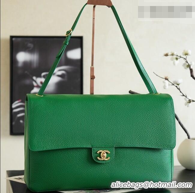 Best Product Chanel Large Maxi Flap Bag in Grained Calfskin AS6233 Green/Gold 2026