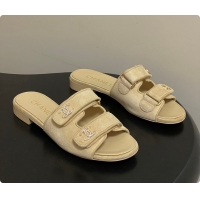 Top Design Chanel Open-toe Shoes Suede Beige 6080102