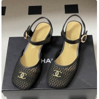 Low Cost Chanel Slingbacks Mesh & Goatskin Black 6080104