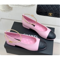 Good Quality Chanel Ballerina Sheepskin Light Pink & Black 6080105