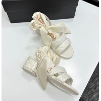 Good Product Chanel Quilted Lambskin Sandals With Scarf Detail White 6080109
