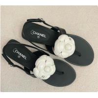 Shop Duplicate Chanel Camellia Sandals Glossy calfskin Black & White 6080201