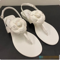 Unique Style Chanel Camellia Sandals Glossy Calfskin  White 6080201