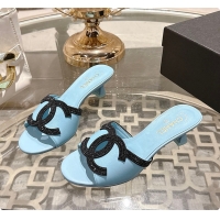 Grade Quality Chanel Mules Lambskin Baby Blue & Black 6080214
