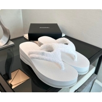 Stylish Chanel White Fabric Thongs Wedge Sandals 6080215