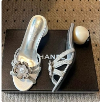 Good Looking Chanel Rhinestone Flower Pearl Sandals Silver 7cm 6080301