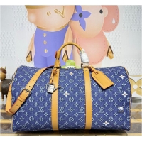 Famous Brand Louis Vuitton Keepall Bandoulière 50 Blue Monogram Denim Flowers M23774