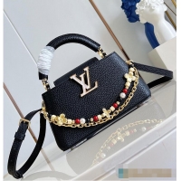 Luxury Cheap Louis Vuitton Capucines East West Mini Black Taurillon leather M25475
