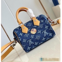 Pretty Style Louis Vuitton Speedy 18 Bandoulière Blue Monogram Flowers Denim M27557