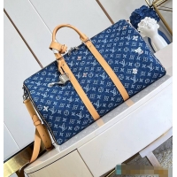Best Quality Louis Vuitton Keepall 50 Blue Monogram Denim Flowers M27781