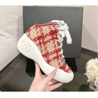 Good Quality Chanel Tweed Red Boots 6080613