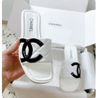Good Quality Chanel White Flat Slides 60807011