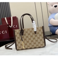 New Fashion Gucci Small tote bag with Double G charm Sand and dark brown GG canvas 753969