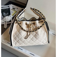 Hot Style Discount Chanel 25 Small Handbag Canvas/Calfskin & Gold-Tone Metal AS5634 Ecru/Black