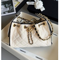 Buy New Cheap Chanel Mini Handbag Canvas/Calfskin & Gold-Tone Metal AS5631 Ecru & Black