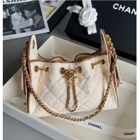 Super Quality Chanel Mini Handbag Canvas/Calfskin & Gold-Tone Metal AS5631 Ecru/Camel