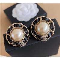 Top Grade Chanel Round Studs Earrings Leather 0109 Black 2026