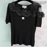 Buy Luxury Discount Chanel Wool Knit Top with Ruffles CH032423 Black 2026