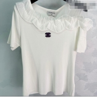 ​Well Crafted Chanel Wool Knit Top with Ruffles CH032423 White 2026