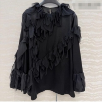 Sophisticated Discount Chanel Silk Ruffled Shirt CH032539 Black 2026