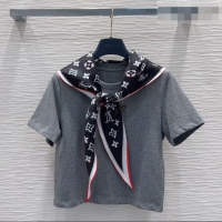 Top Grade Louis Vuitton Cotton T-shirt with Scarf LV42108 Grey 2026