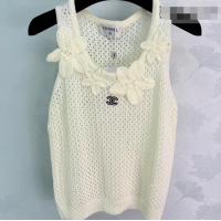 Best Price Chanel Wool Blend Knit Vest with Bloom CH042206 White 2026