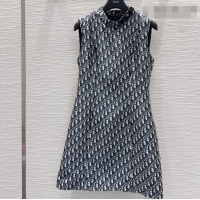 Trendy Design Dior Oblique Dress with Neck Bow DR032410 Blue 2026