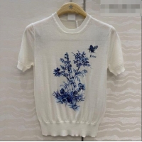 Famous Brand Dior Embroidered Wool Knit Top DR032414 White/Blue 2026